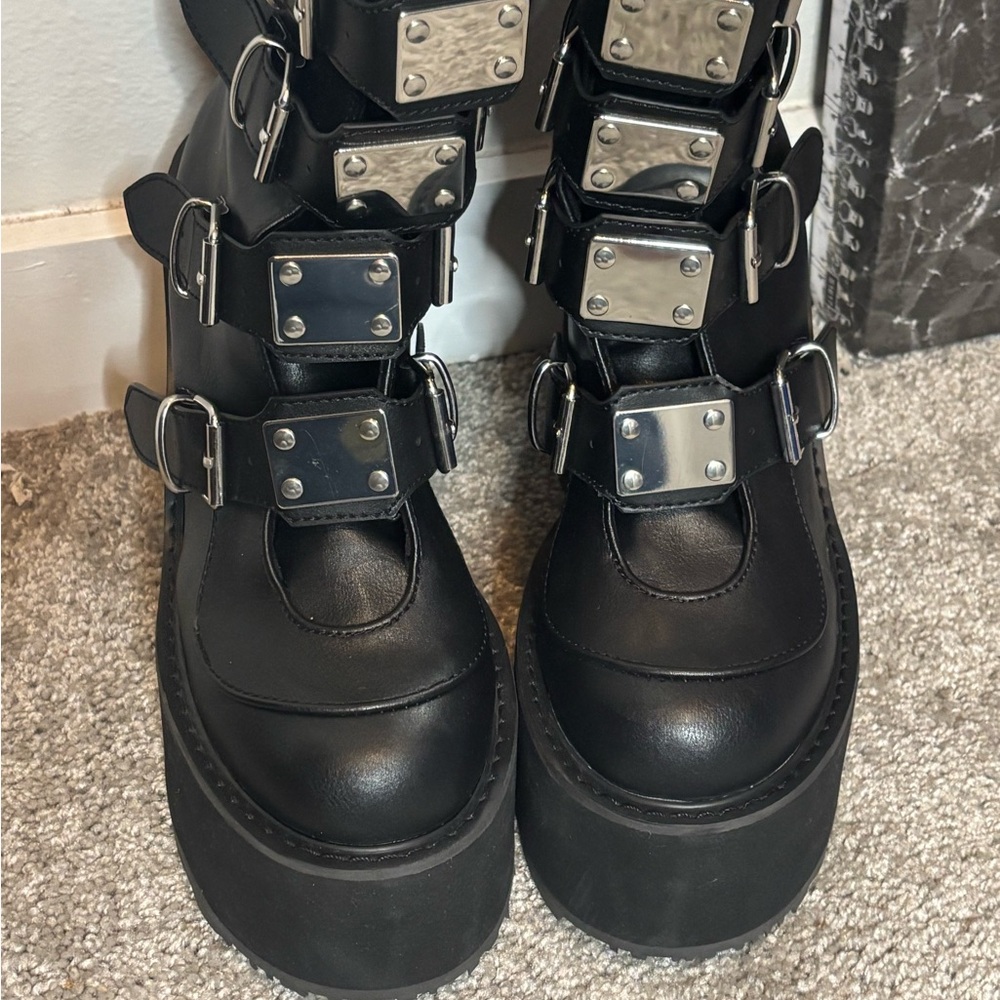 Trinity Black Platform Boots Multiple Buckle Stra… - image 7